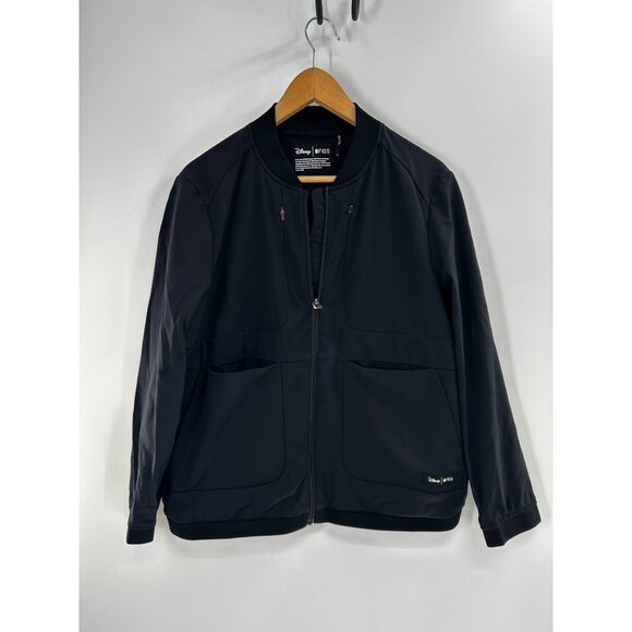 Figs Disney Bomber Jacket Black Womens LARGE Zipper Pockets